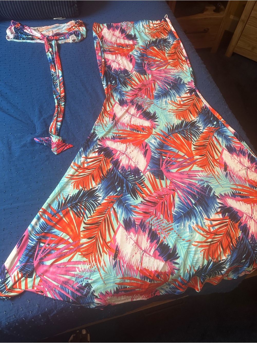 Tropical Leaf Print Maxi Skirt set- Coral, Teal, Pink